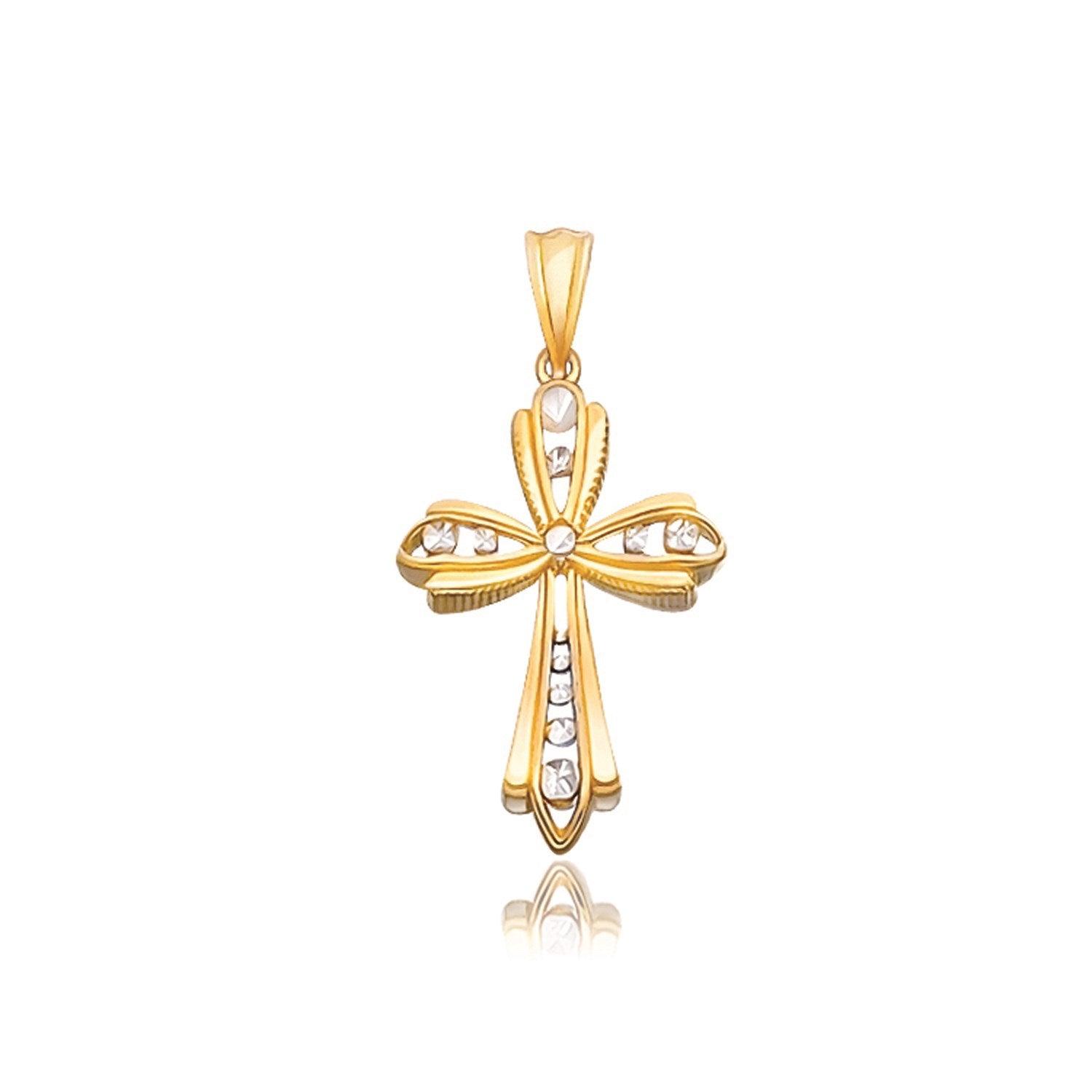 14k Two Tone Gold Fancy Cross Pendant with Diamond Cuts – Eureka